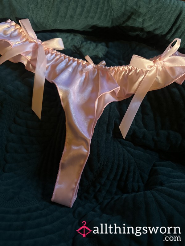 Pink Satin Bow Thong