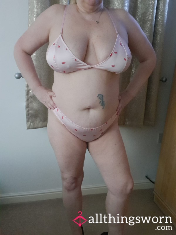 Pink Satin Bra And Knickers Set