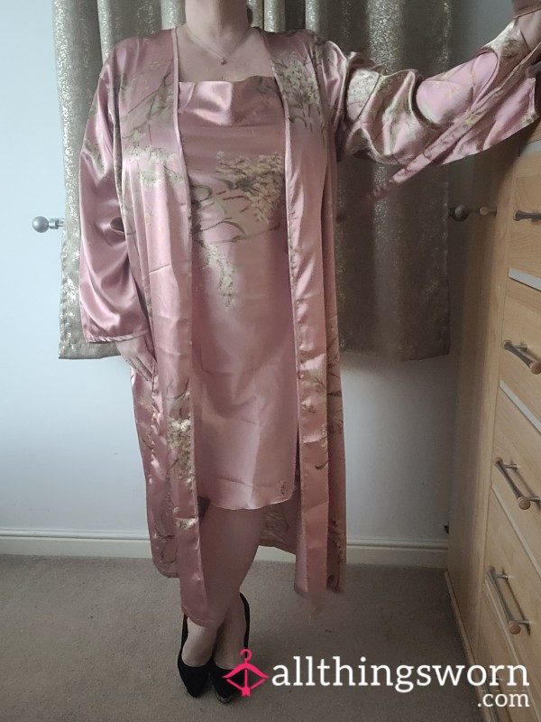 Pink Satin Night Dress And Robe