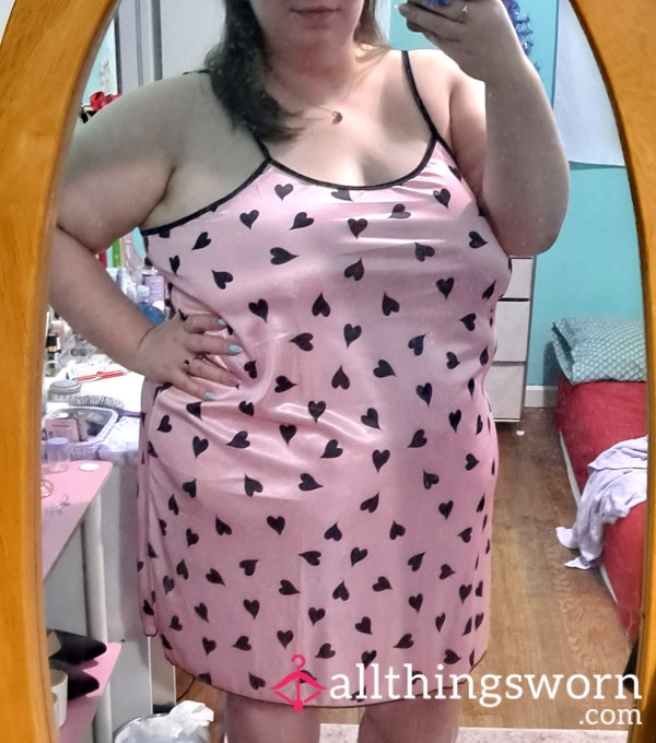 Pink Silk BBW Teddy With Hearts