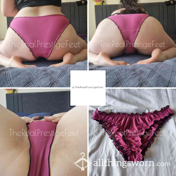 Pink Silky Polyester Knickers With Black Trim | Size 1XL | 2 Days Wear | Includes Pics & Premade Video | See Listing Photos For More Info - From £18.00 + P&P