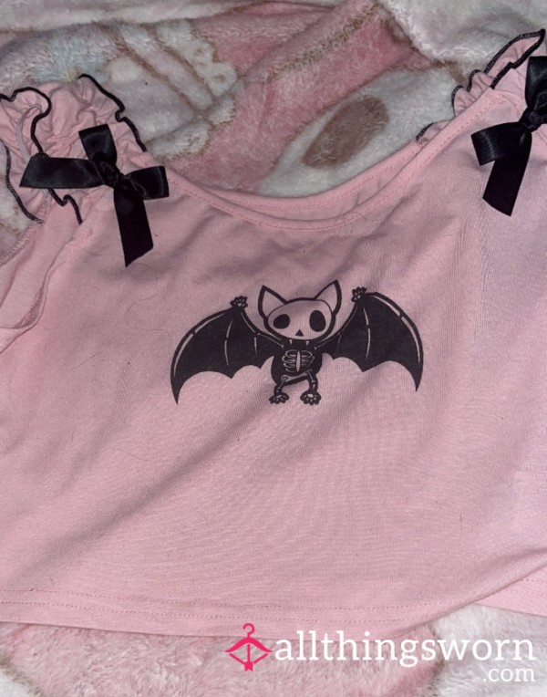 Pink Skull Bat Pajama Crop Top Size M