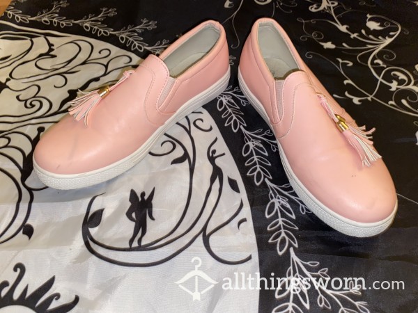 Pink Slip On Faux Leather Loafers With Ta**le