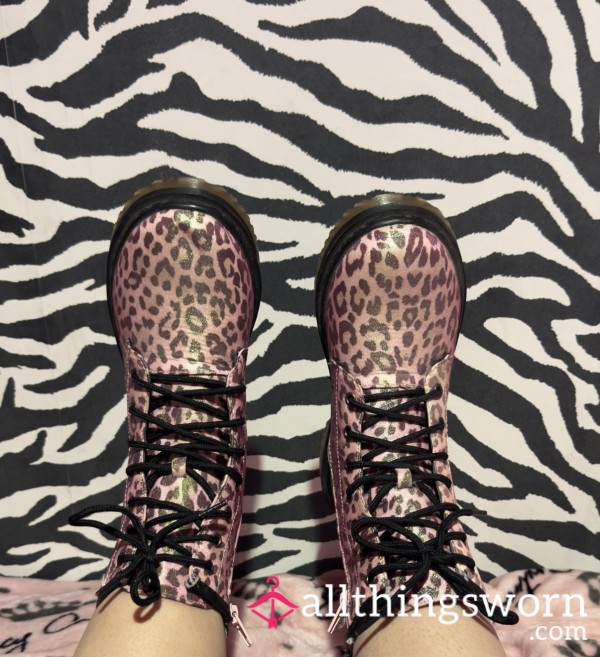 Pink Sparkly Leopard Print Boots