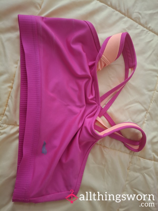 Pink Sports Bra Worn At Gym.  Well Loved