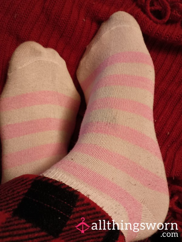 Pink Striped Ankle Socks