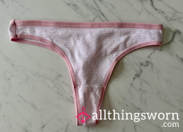 Pink Striped Cotton Thong