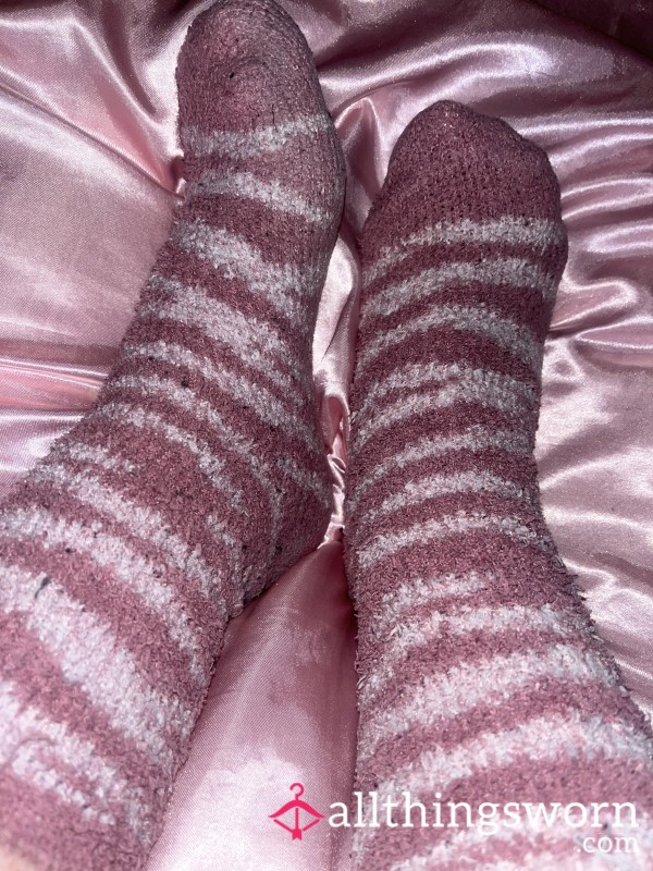 Pink Striped Fluffy Socks 💖