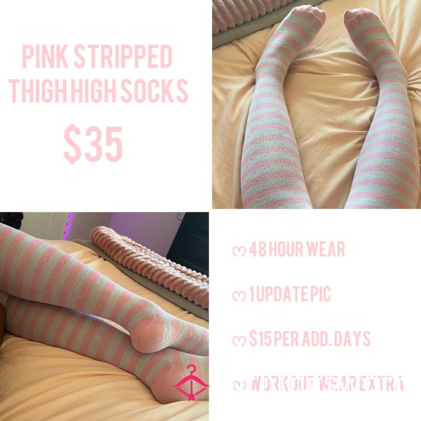 Pink Striped Thigh High Socks