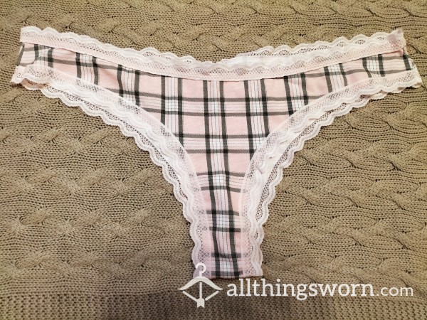 Pink Tartan Cotton Brazilian Panties