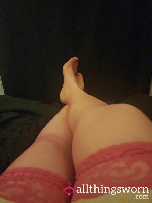 Pink Thigh High Lace/sheer Stockings