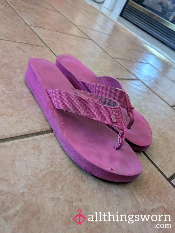 Pink Wedge Flip Flops