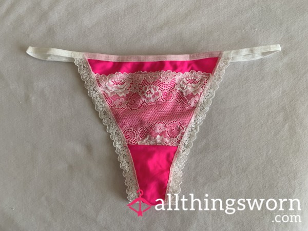 Pink & White Lace Thong