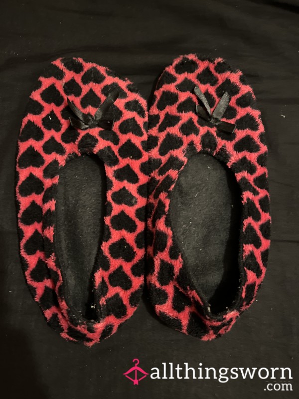 Pink With Black Hearts Slippers