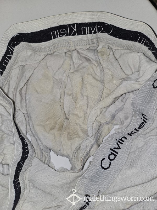 Pi*s Stained, Thread Bare, Ripped White CK Boxers