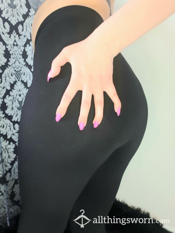 Plain Black Leggings No Panties 24h Wear