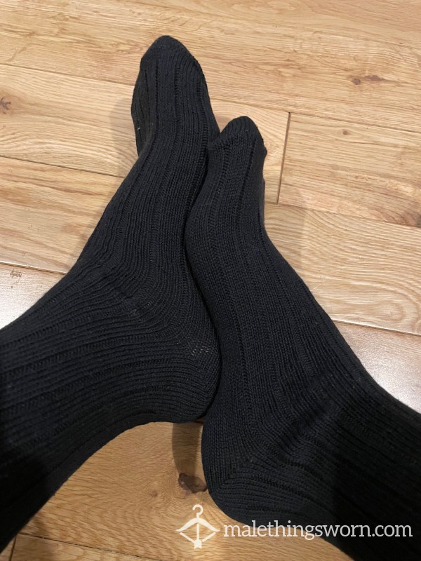 Plain Black Thick Ribbed Office Dress Socks, Sweaty, Do You Want To Sniff?