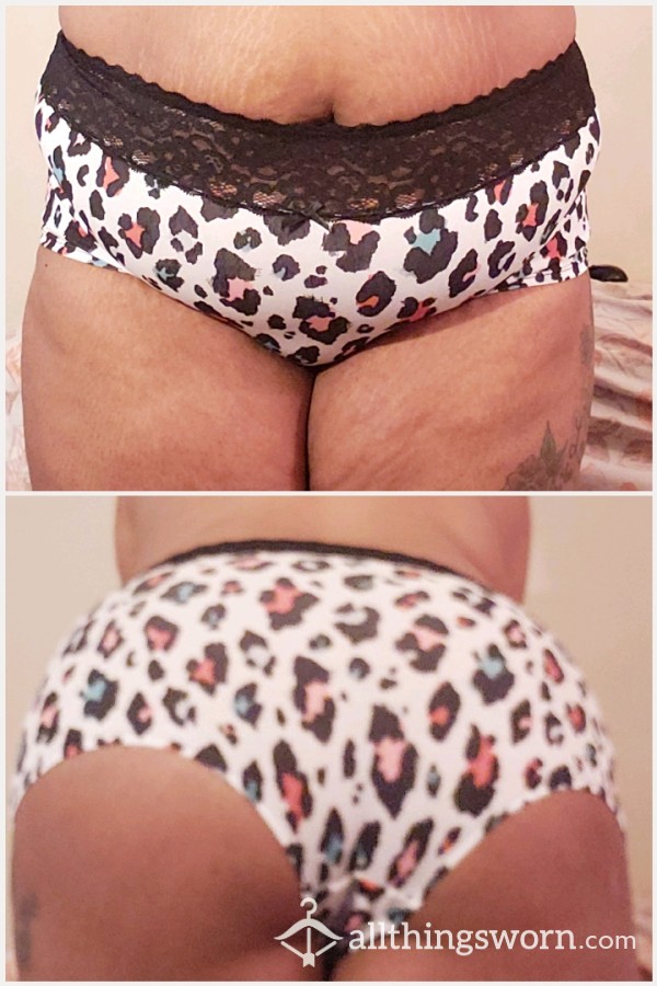 Plus Size White Animal Print Full Coverage Panties