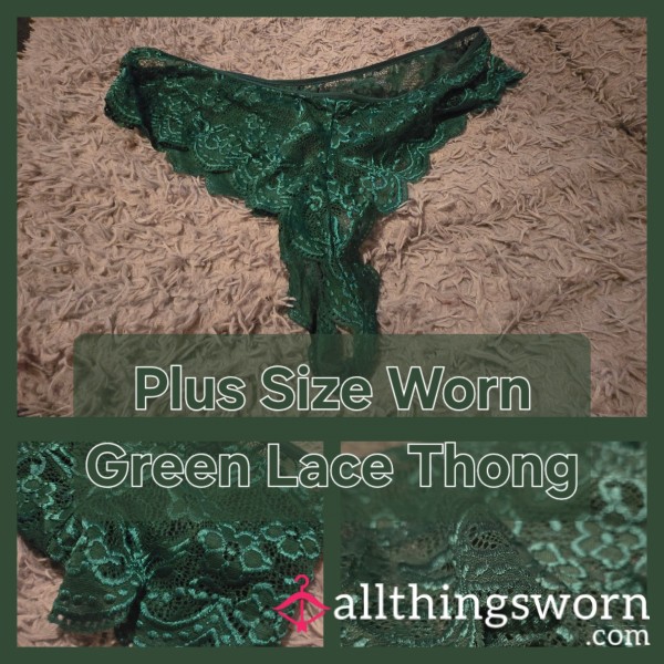 Plus Size Worn Green Lace Thong - INTRODUCTORY PRICE