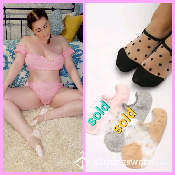 Polka-dot Cotton And Nylon Socks... Unquie Girlie Design. Come Taste My Smelly Feet