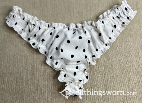 Polka Dot Ruffle Silky Thong