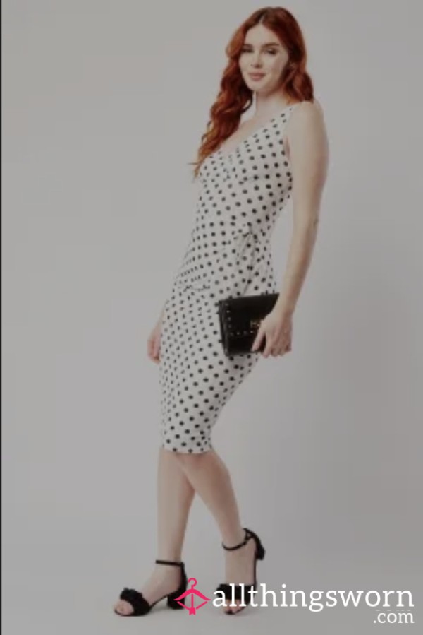 Polka Dot Tie Up Bodycon Dress  White/Black UK 16