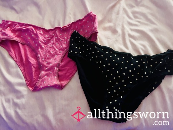 **SOLD** Black Polka Dotted VS Panties - Well Worn (Pink Sold)