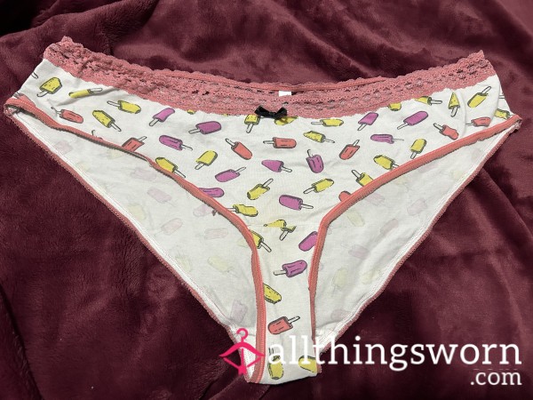 ~POPSICLE PRINT LACE TRIM COTTON CHEEKY PANTY~