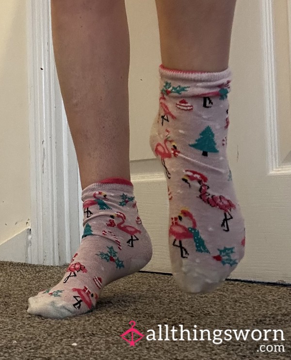 Christmas Pink Flamingo Socks