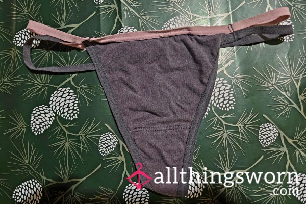 Pre Worn Gray And Pink Stappy Vintage Thong