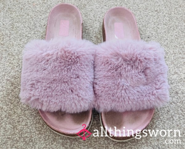 Fluffy Pink Sliders UK Size 6