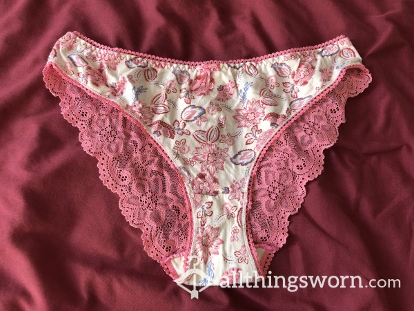 Pretty Pink Flor*l Pu**y Drenched Panties