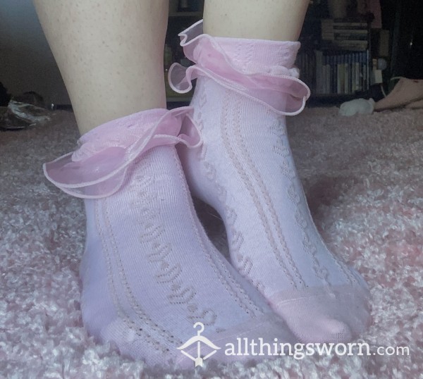 🩷 Pink Ruffled Lace Socks With 2 Minute Video + Photo-Set ♡ £3 P&P UK