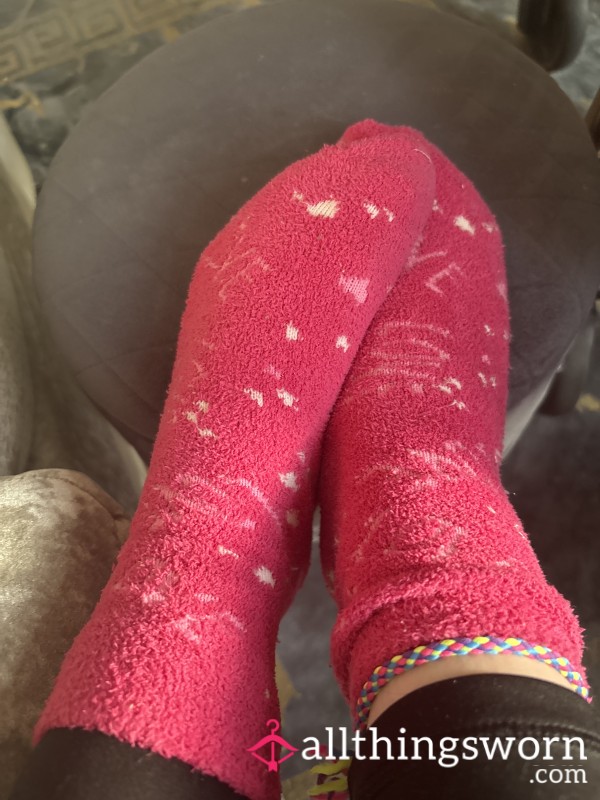 Pretty Pink To Make The Men Wink Well Worn Love Heart Fluffy Socks