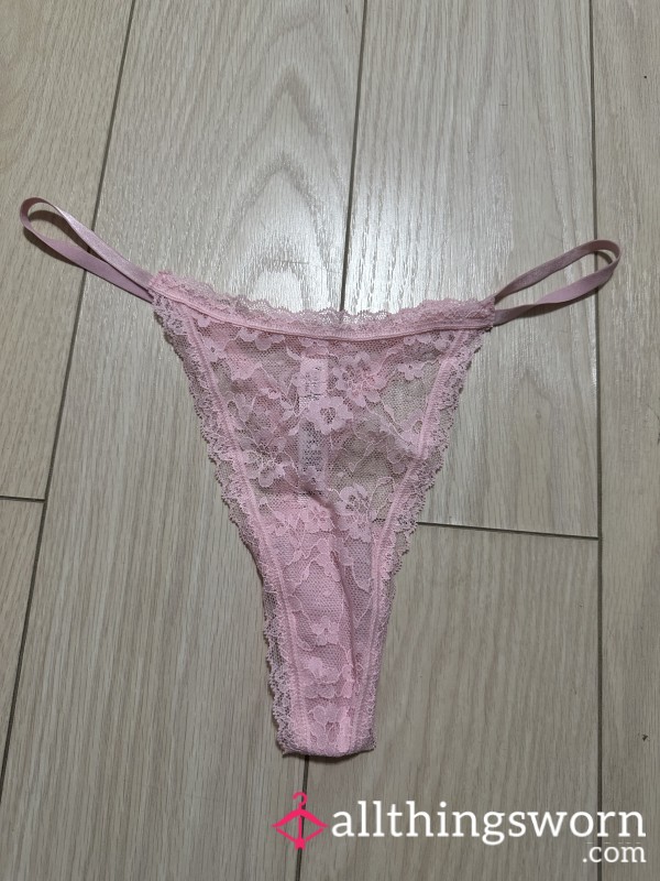 Pretty Pink Victoria Secret Lace Thong Worn