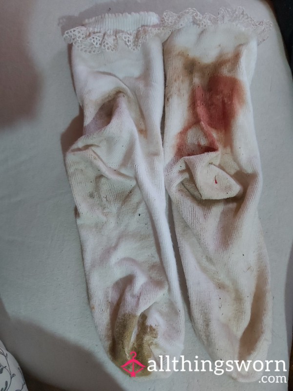 ***SOLD*** Pretty White Socks Ruined By Hike And Sheep