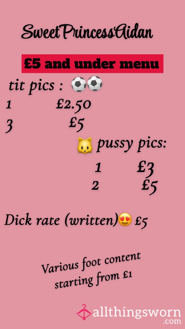 £5 And Under Menu