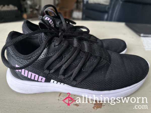 Pumas, Black With Pink Writing, Used For Work