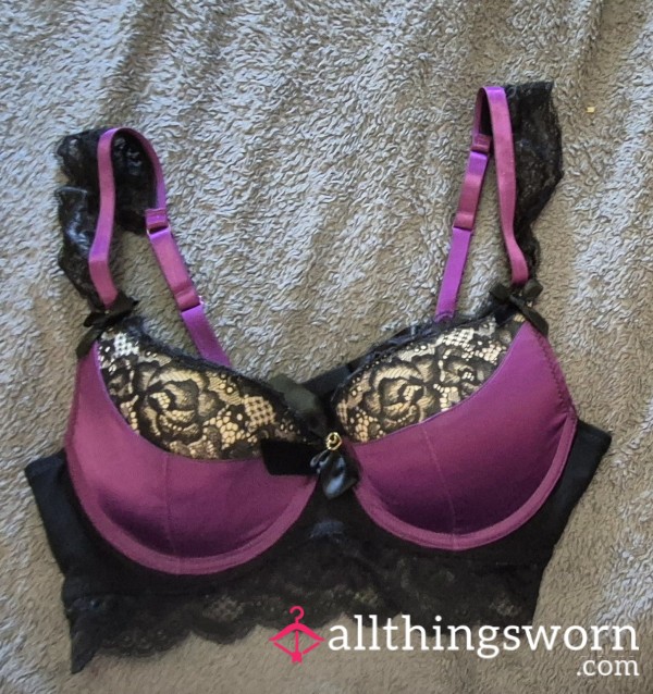 Purple And Black Lace Push Up Bra