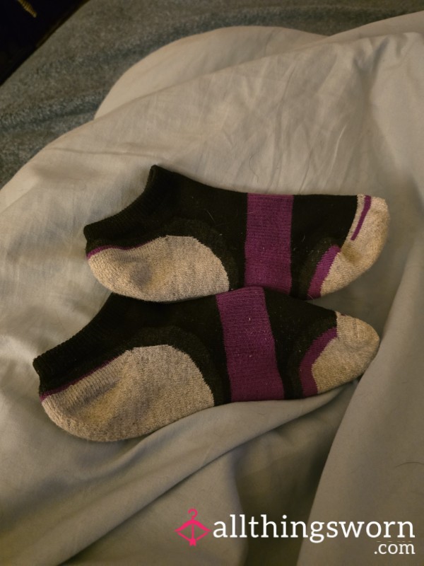 Purple, Black, And White Ankle Socks