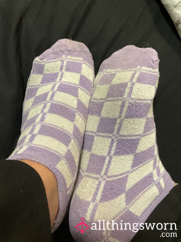 Purple Checkered Ankle Socks