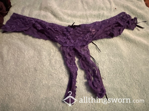 PURPLE CROTCHLESS PANTIES- WORN OR CLEAN