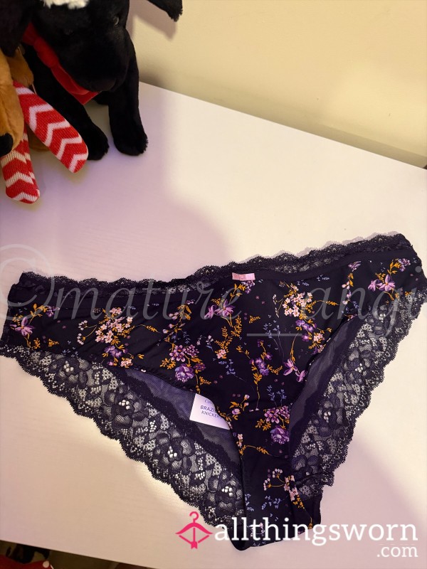 Valentines Purple Flor*l Brazilian Knickers By M & S