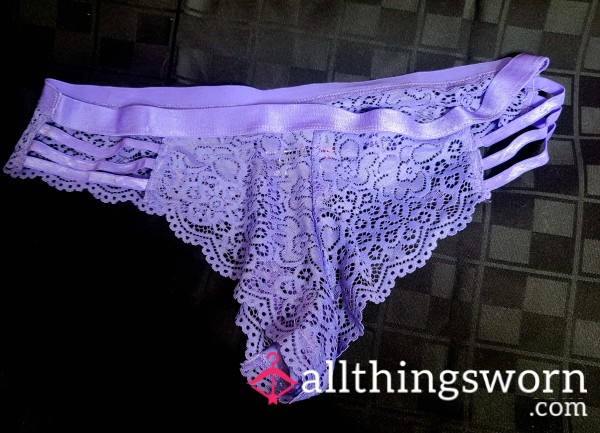 Purple Lace And Satin Thong Panties With Side P**k XL – Well Loved – US Shipping Included