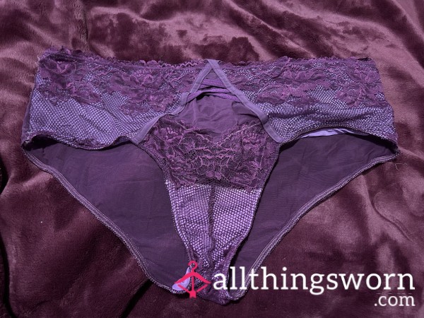 ~PURPLE LACE MESH BACK KEYHOLE CHEEKY PANTY~