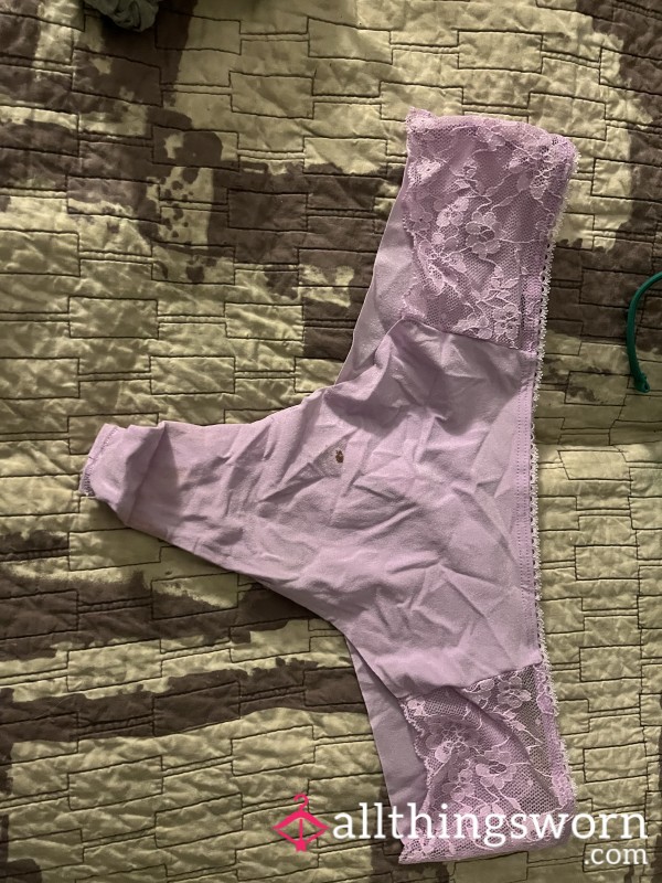 Purple Lacey Thong Very Worn Ovulation Stain