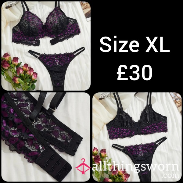 Purple Lacy Bra & Thong Set Sz 16 / XL