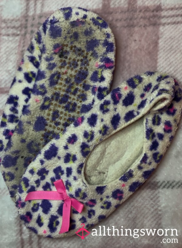 💜🐾 Purple Leopard Print Slippers With 2 Min Video + Photo-Set