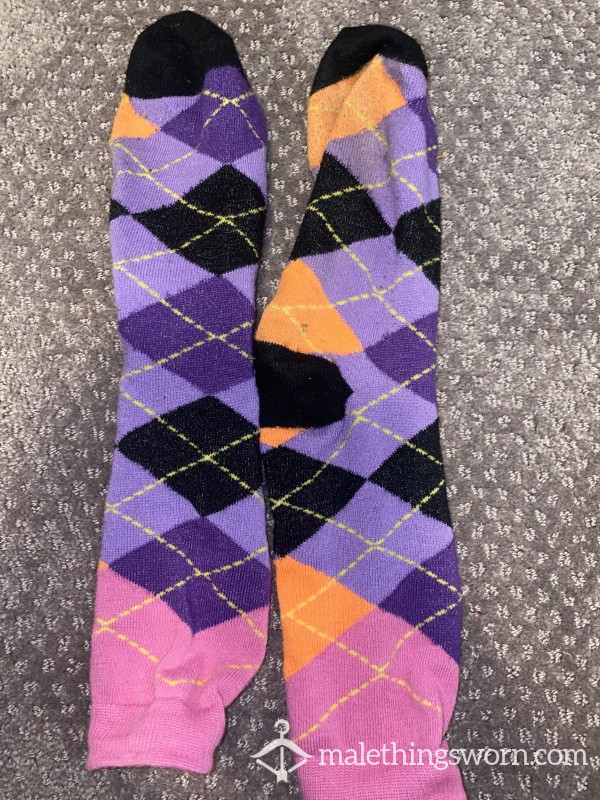 Purple, Orange And Pinked Topped Work Socks