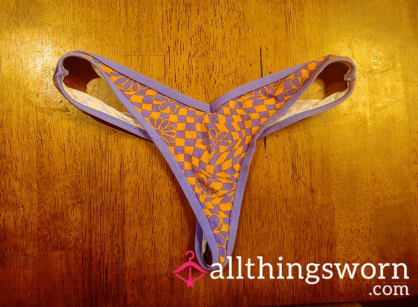 Purple & Orange V Shaped Thong | Flowers & Checkboard | Cotton To,really Soak Everything Up 💦 💜